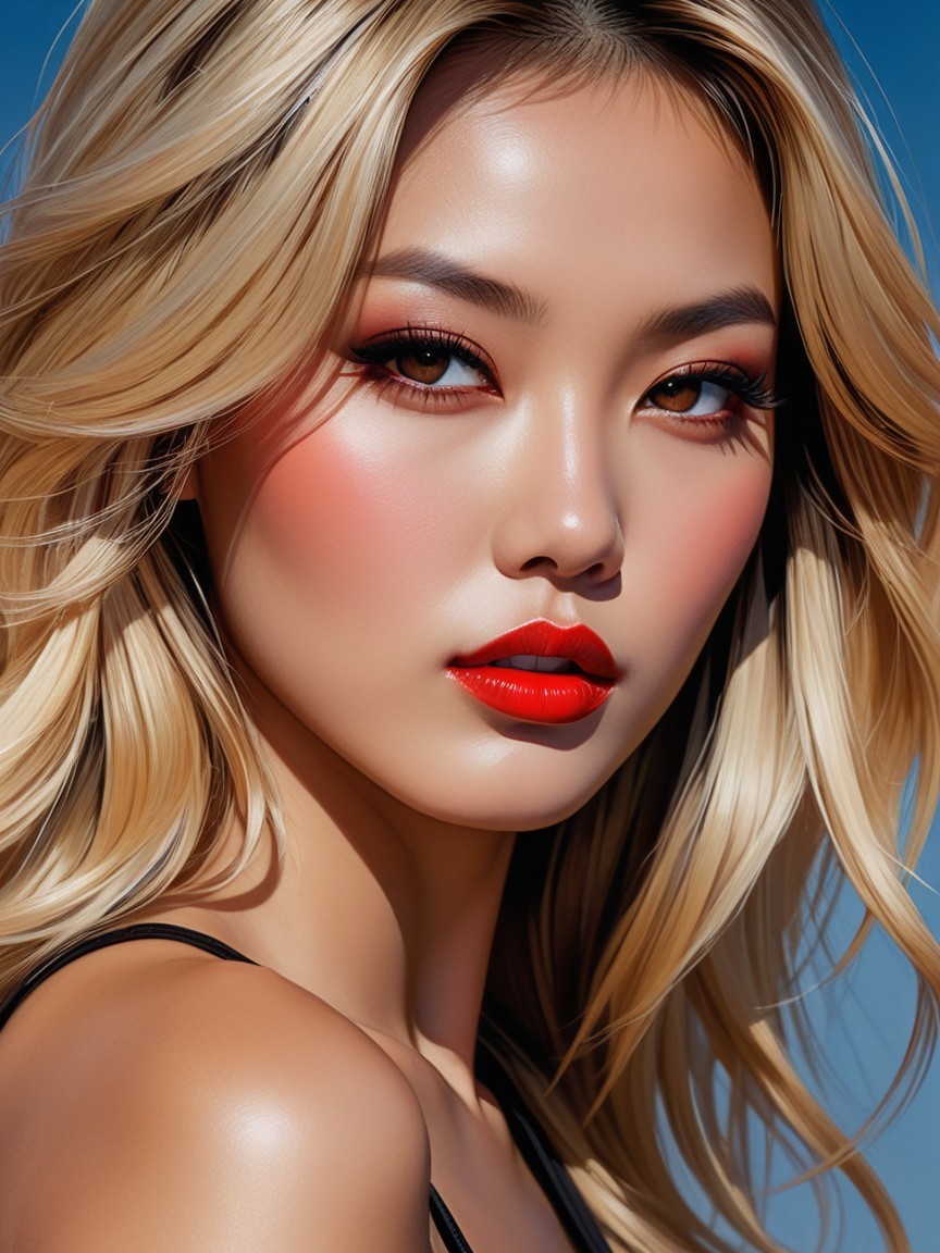 Close-Up Portrait of Individual with Blonde Hair and Makeup