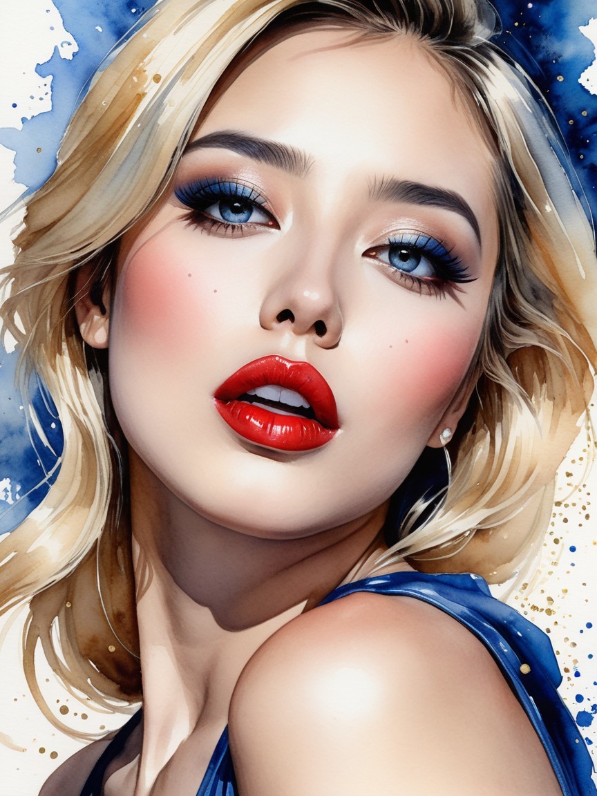 Portrait of a Young Woman with Bold Makeup and Blue Eyes