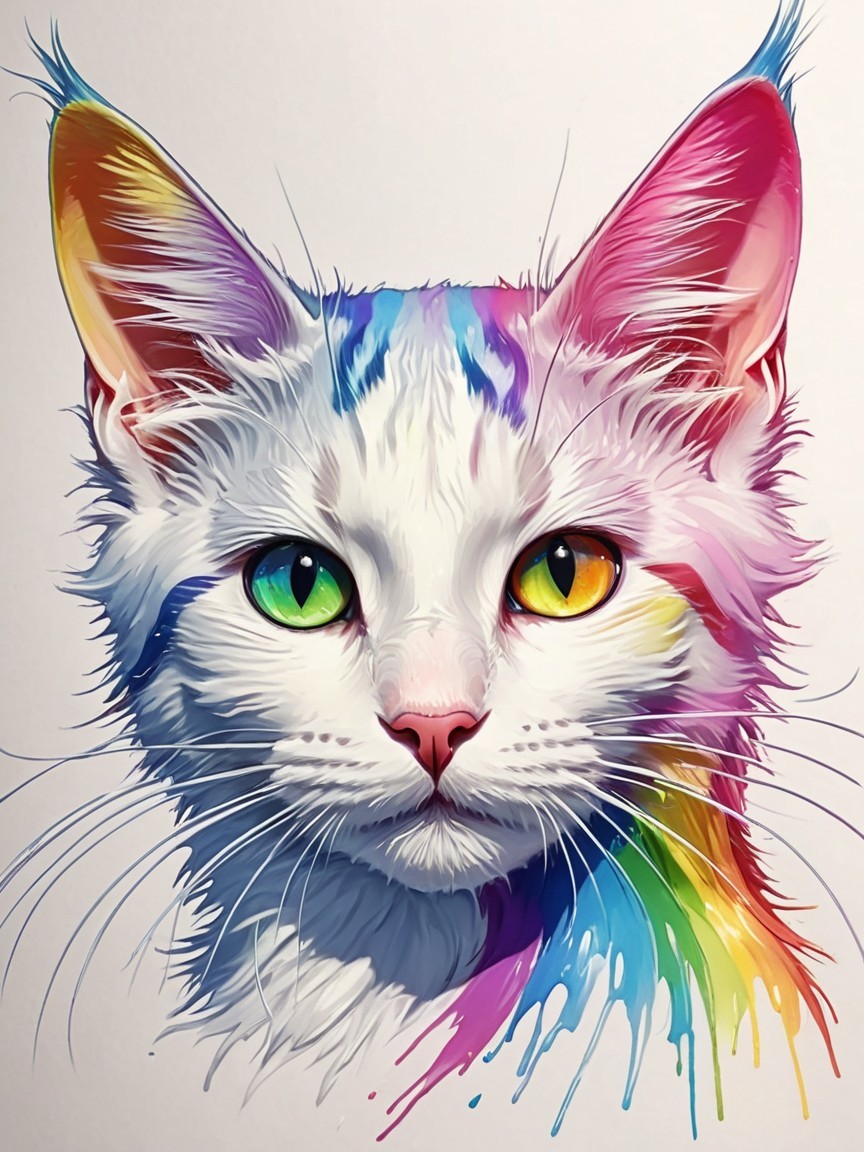 Vibrant Cat Portrait with Colorful Swirls and Eyes