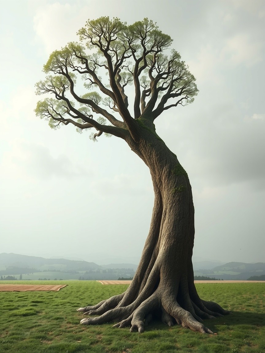 Majestic Tree in Serene Landscape with Greenery