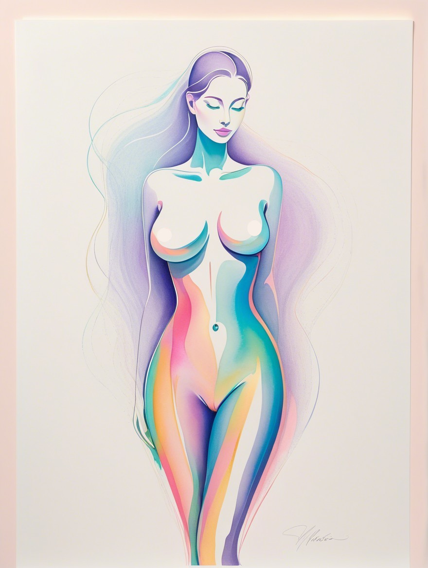 Abstract Female Figure with Vibrant Colors and Curves