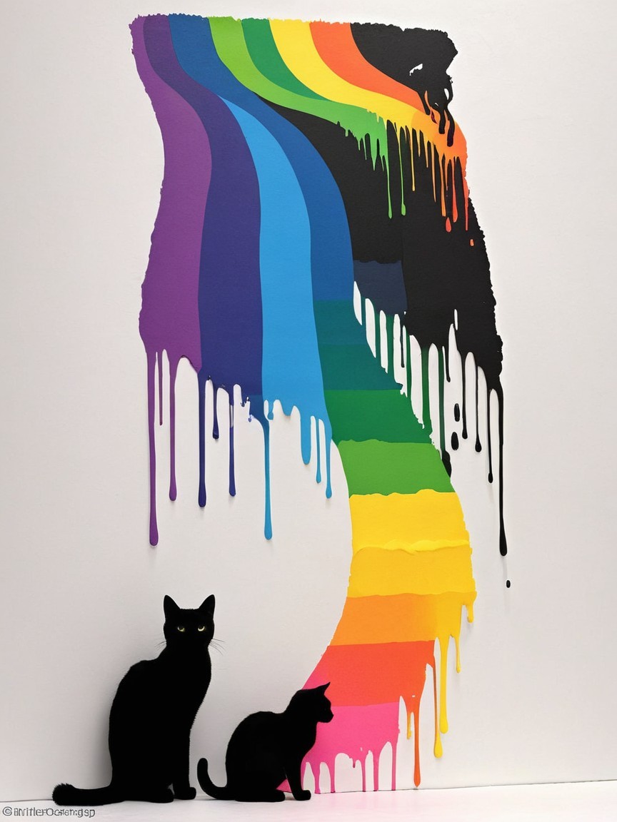 Abstract Mural with Cats on Colorful Background