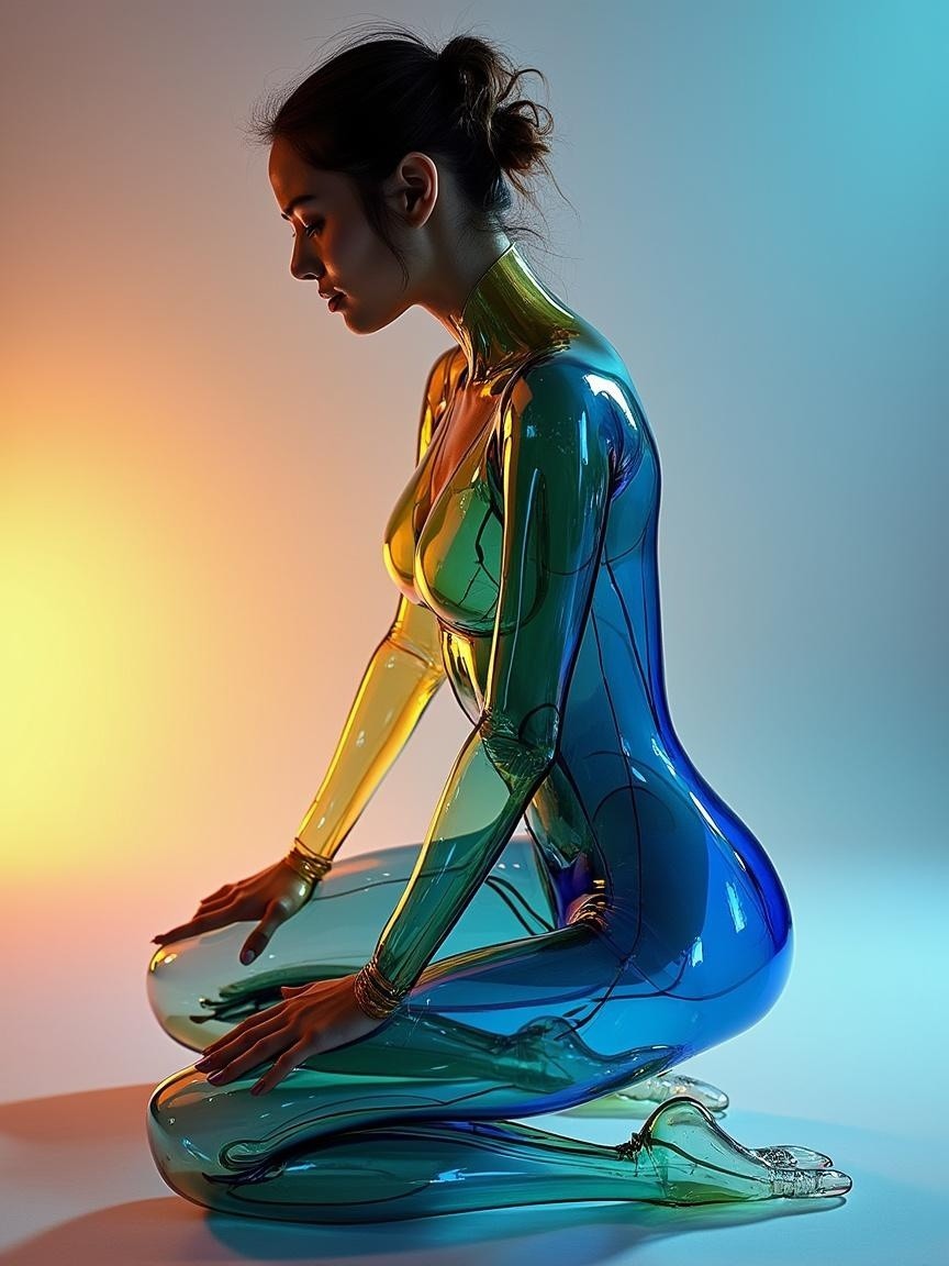Futuristic Woman in Translucent Bodysuit with Lighting