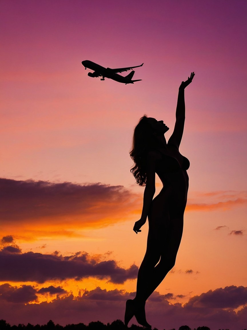 Silhouette of Woman Against Vibrant Sunset Sky