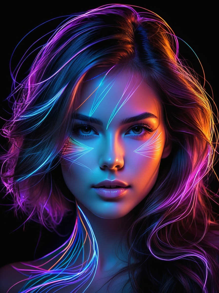Portrait of a Woman with Neon Hair and Surreal Colors