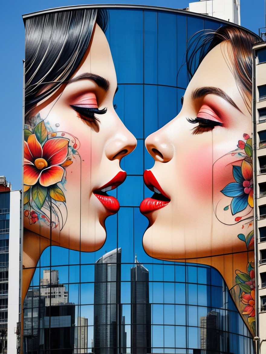 Vibrant Mural of Two Women with Floral Designs