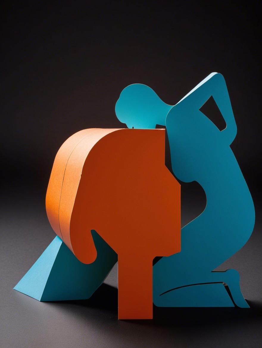 Vibrant Blue and Orange Abstract Sculpture Description