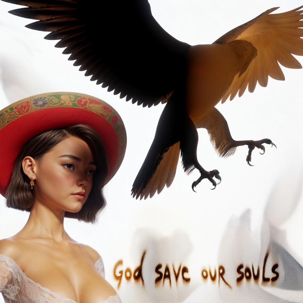 Young Woman with Bob Haircut and Soaring Bird of Prey