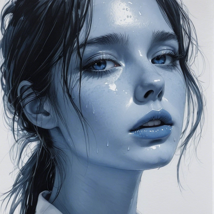 Close-up Portrait of a Young Woman with Blue Tones