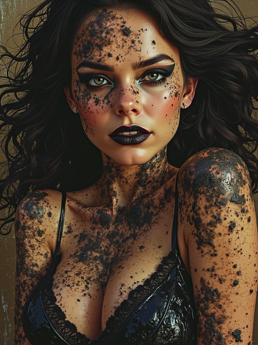 Portrait of a woman with textured skin patterns