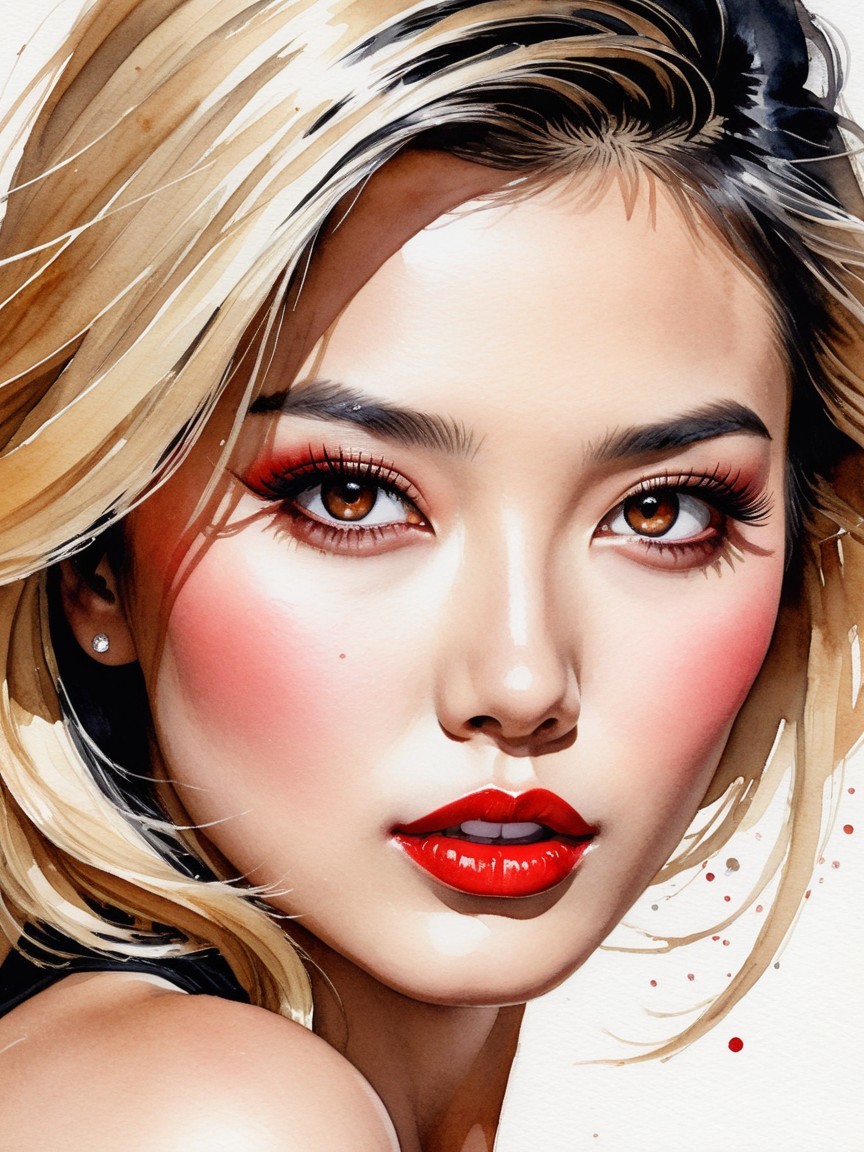 Elegant Portrait of a Woman with Blonde Hair and Makeup
