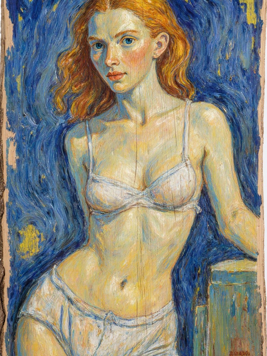 Young woman with red hair in vibrant background art