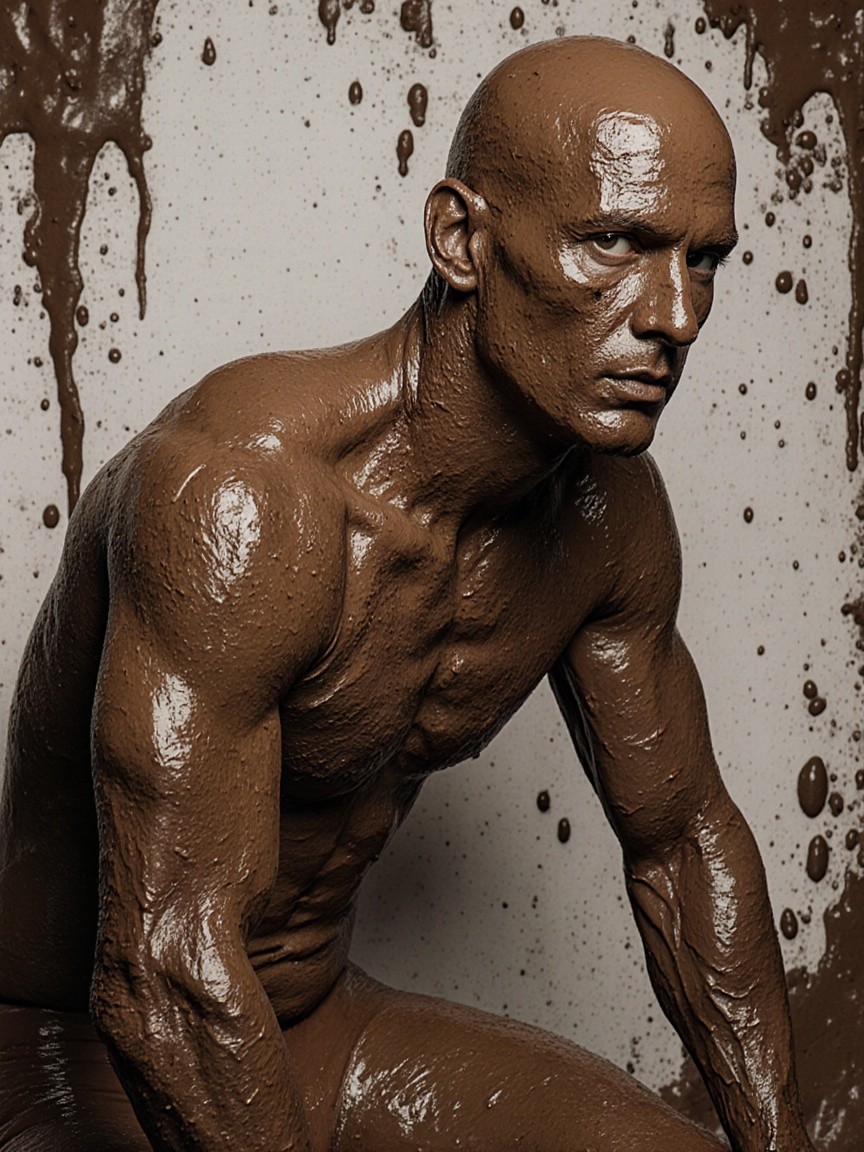 Muscular Man Posed with Brown Clay-like Substance