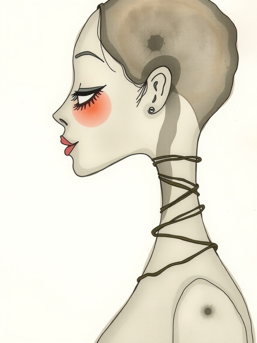 Monochromatic Stylized Portrait of a Woman in Profile