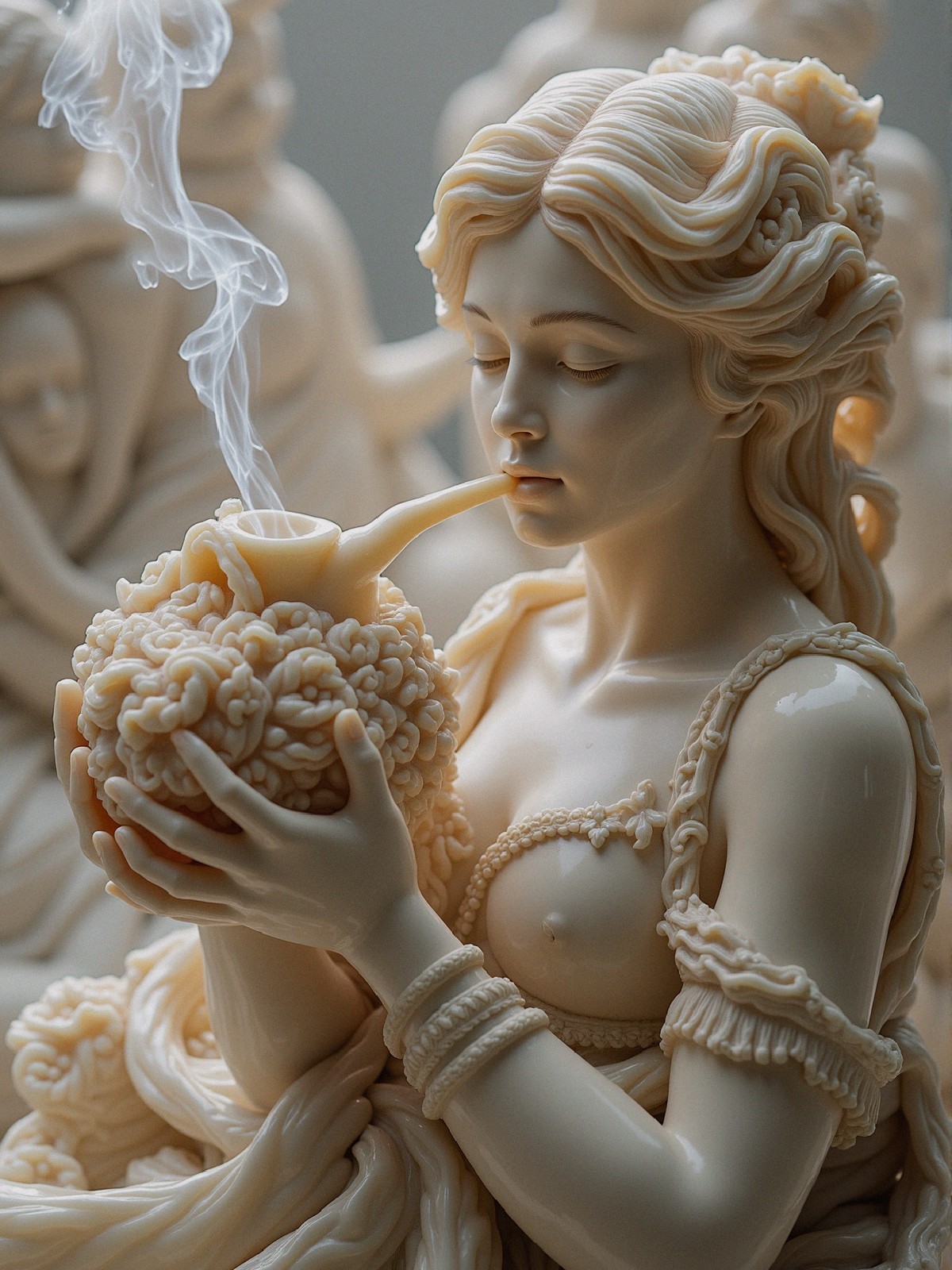 Intricately Carved Ivory Statue of a Female Figure