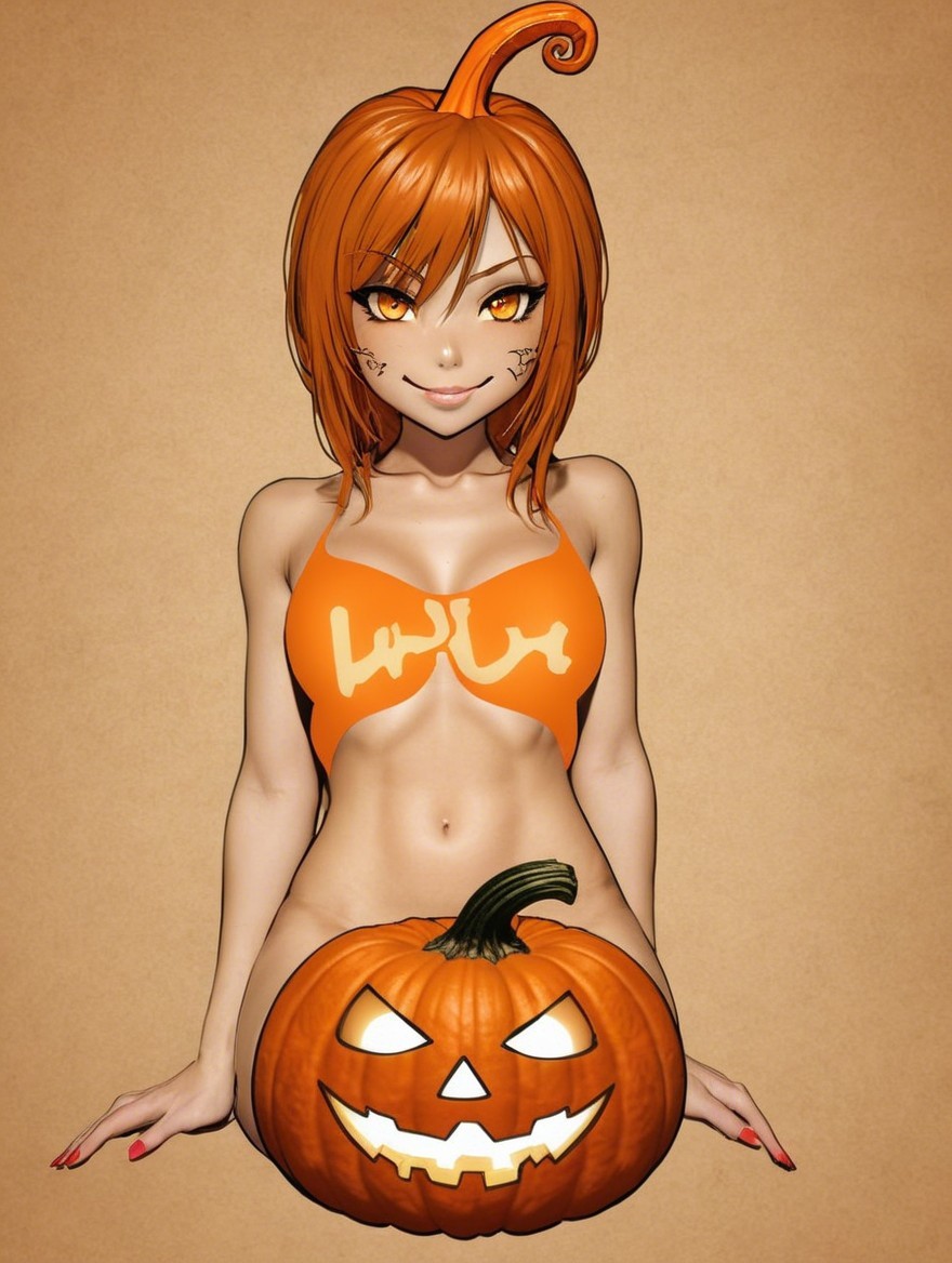 Stylized Character with Pumpkin in Halloween Theme