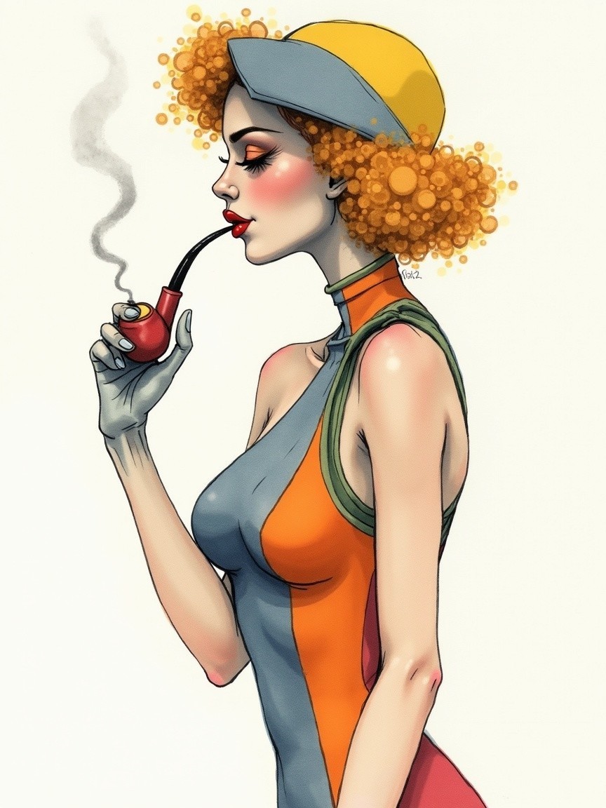 Stylish woman in vibrant orange and green attire