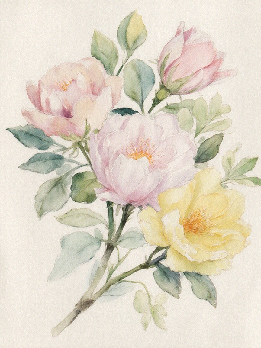 Delicate Watercolor Bouquet in Soft Pastels
