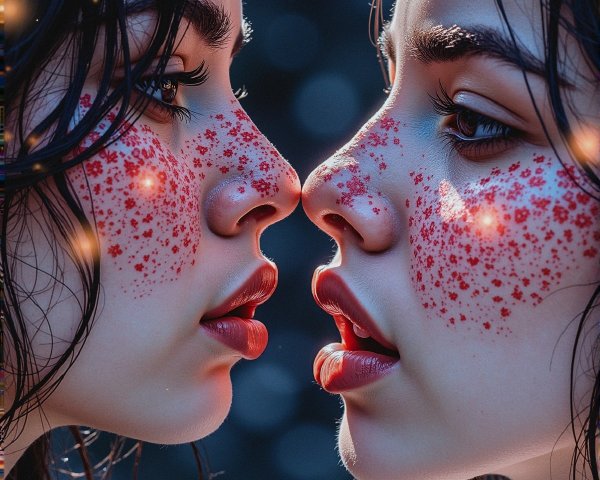Young women with red sparkles in intimate pose