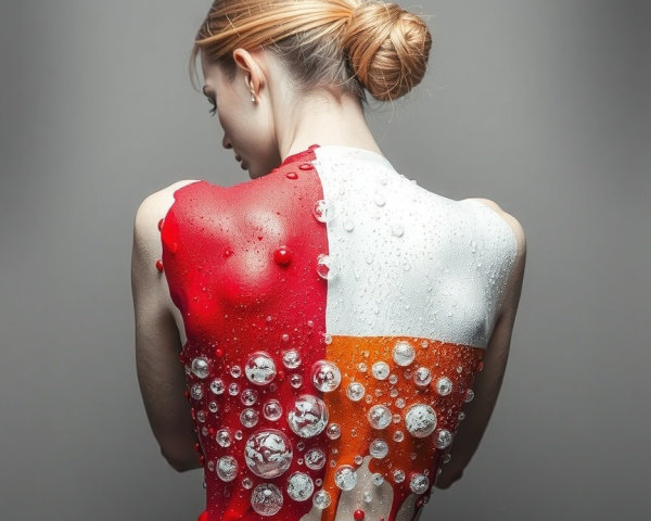 Woman with Body Paint in Red and White Design