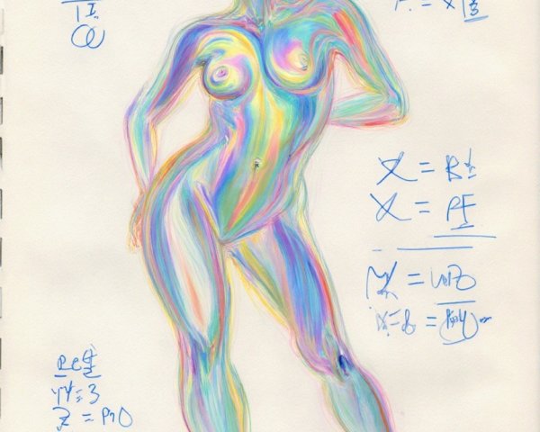 Colorful Sketch of Female Figure with Math Elements