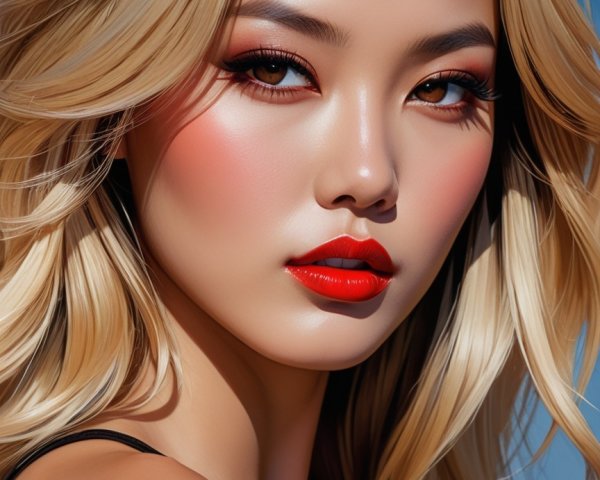 Close-Up Portrait of Individual with Blonde Hair and Makeup
