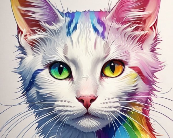 Vibrant Cat Portrait with Colorful Swirls and Eyes