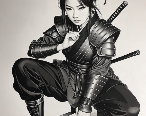 Fierce Female Warrior in Traditional Samurai Armor
