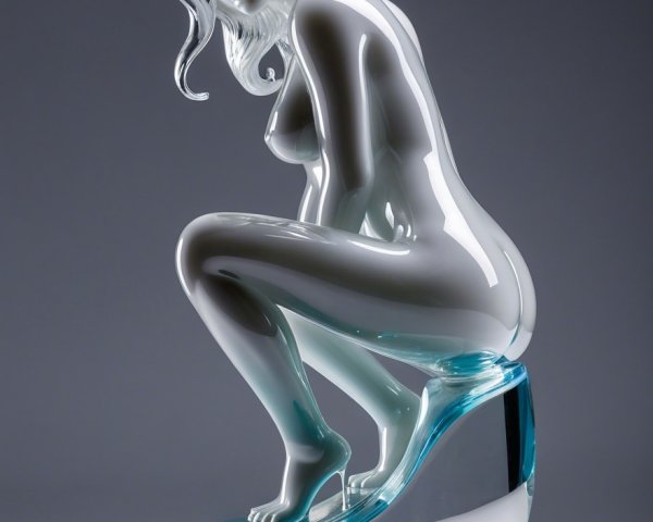 Glass Sculpture of Crouching Female Figure with Details