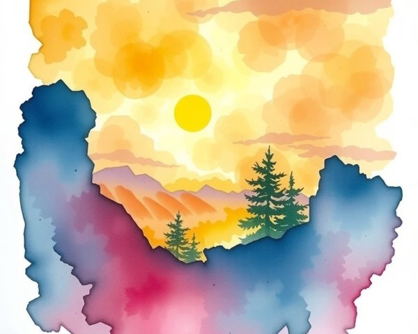 Vibrant Abstract Landscape with Sunset and Mountains