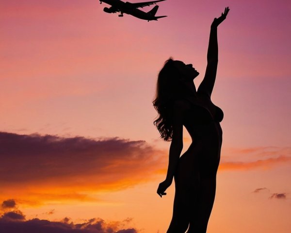 Silhouette of Woman Against Vibrant Sunset Sky