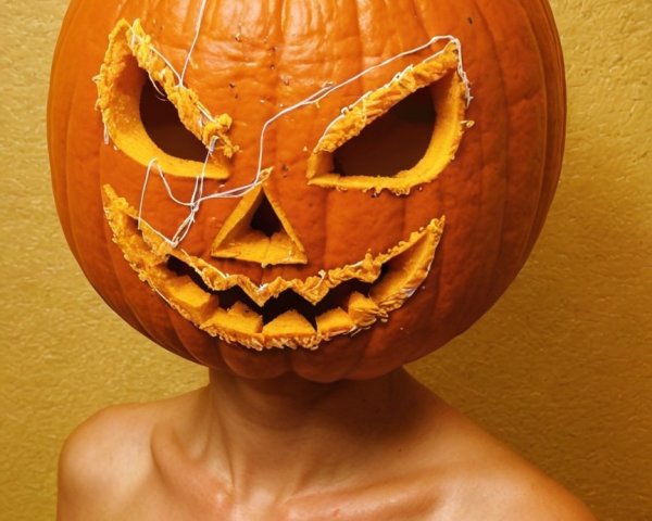 Halloween Costume with Carved Pumpkin Headpiece