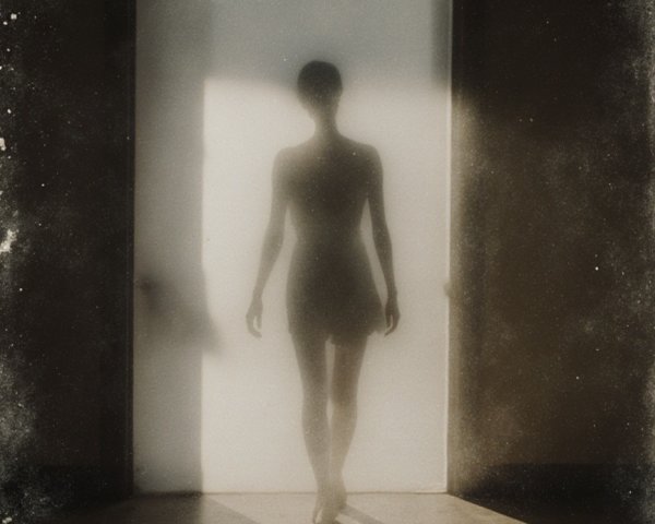 Silhouetted Figure in Ethereal Light and Aged Surroundings