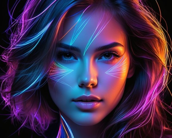 Portrait of a Woman with Neon Hair and Surreal Colors
