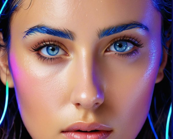 Close-Up of Young Woman with Glowing Skin and Blue Eyes
