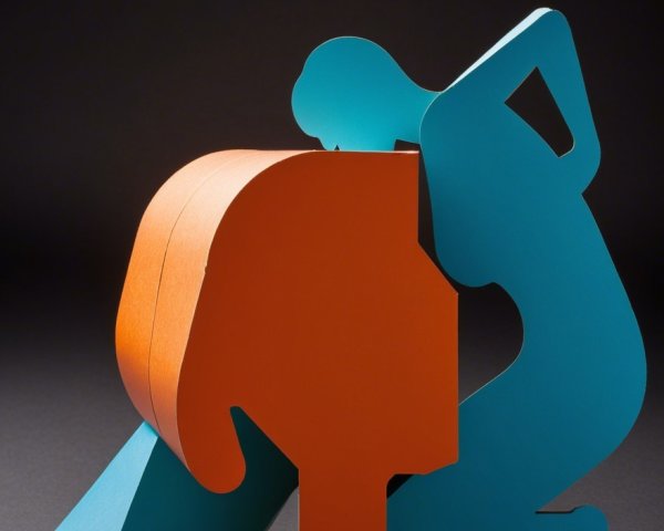 Vibrant Blue and Orange Abstract Sculpture Description