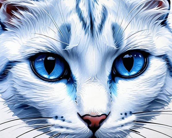 Close-Up of a White Cat with Blue Eyes and Fur Texture