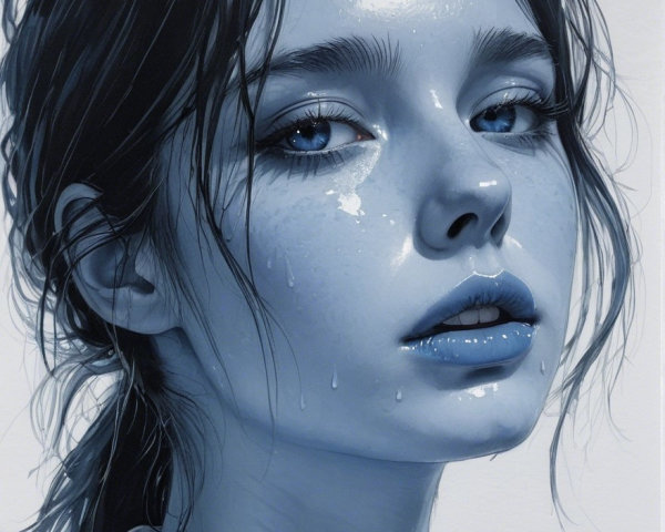 Close-up Portrait of a Young Woman with Blue Tones
