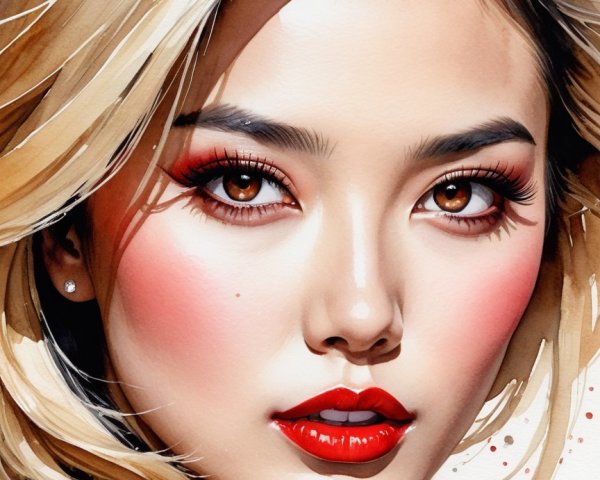 Elegant Portrait of a Woman with Blonde Hair and Makeup