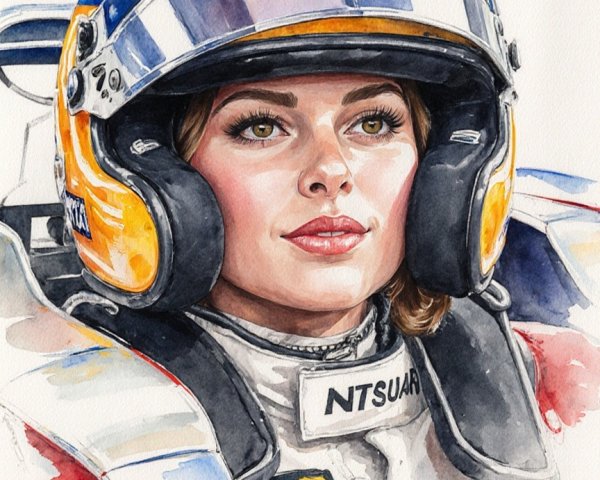 Watercolor Portrait of a Female Race Car Driver