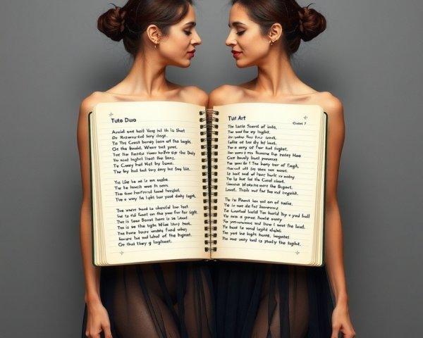 Identical Women with Poetry Books Against Gray Background