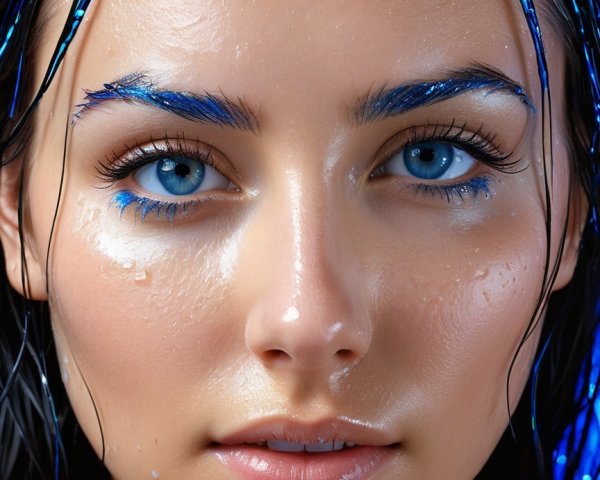 Close-Up of Young Woman with Glowing Skin and Blue Eyes