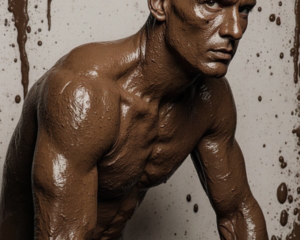 Muscular Man Posed with Brown Clay-like Substance