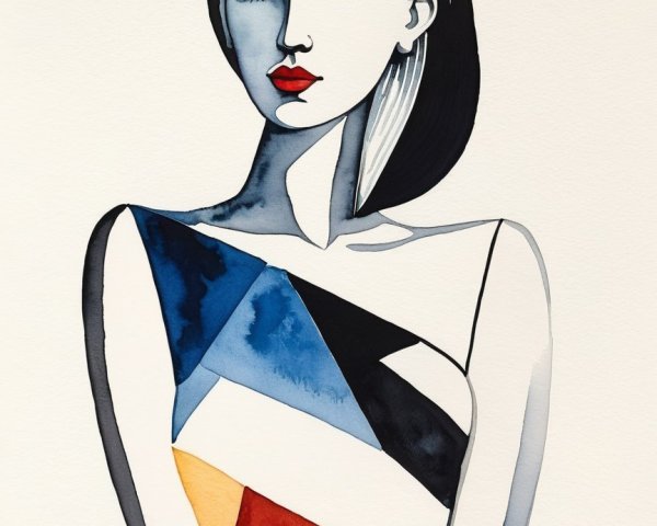 Stylized Watercolor Portrait of a Woman with Bold Features