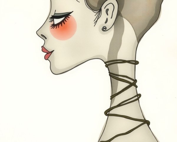 Monochromatic Stylized Portrait of a Woman in Profile