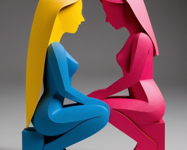 Abstract Sculptures of Seated Figures in Bold Colors