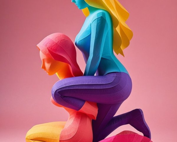Layered Paper Sculpture of Two Female Figures