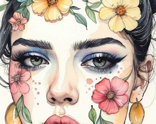 Portrait of a Young Woman with Floral Face Art
