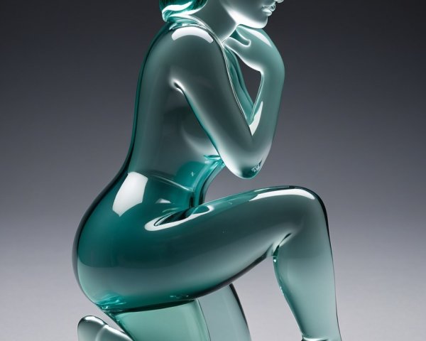 Translucent Glass Sculpture of Kneeling Female Figure