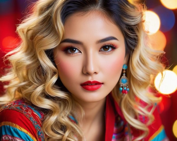 Portrait of a Young Woman with Blonde Hair and Makeup